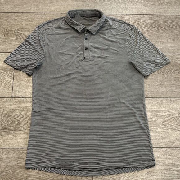 Lululemon Evolution Polo Shirt Mens XL Black Grey Striped Athletic Golf Casual - Picture 1 of 6
